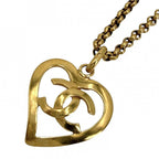 Chanel Necklace CC Logo Heart Vintage Chain Gold Plated