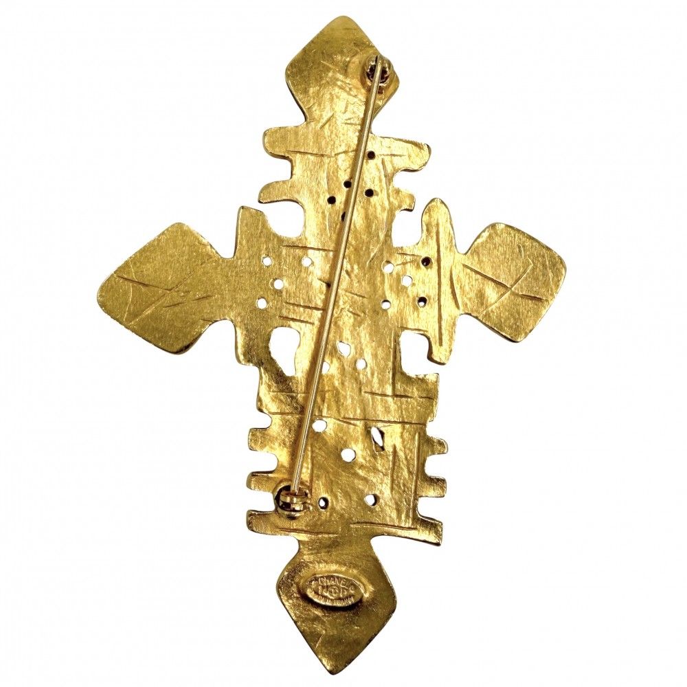 Chanel Brooch Cross CC Logo Vintage Gold Plated — view 2