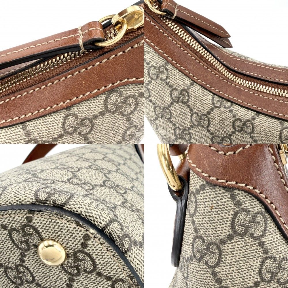 Gucci 2-Way Hobo Shoulder Bag Crossbody GG Supreme Canvas Leather Beige Brown — view 6