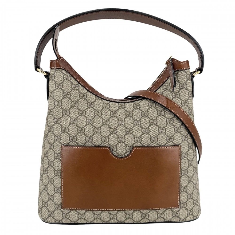 Gucci 2-Way Hobo Shoulder Bag Crossbody GG Supreme Canvas Leather Beige Brown