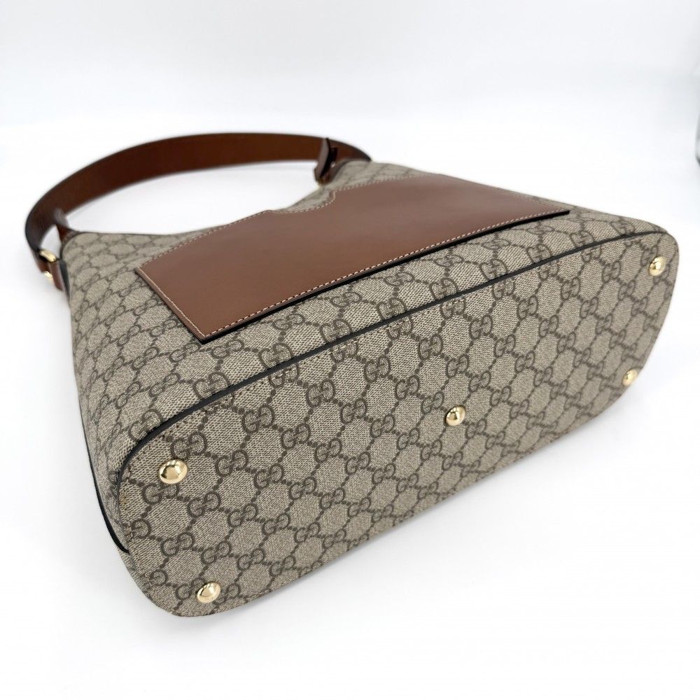 Gucci 2-Way Hobo Shoulder Bag Crossbody GG Supreme Canvas Leather Beige Brown — view 3