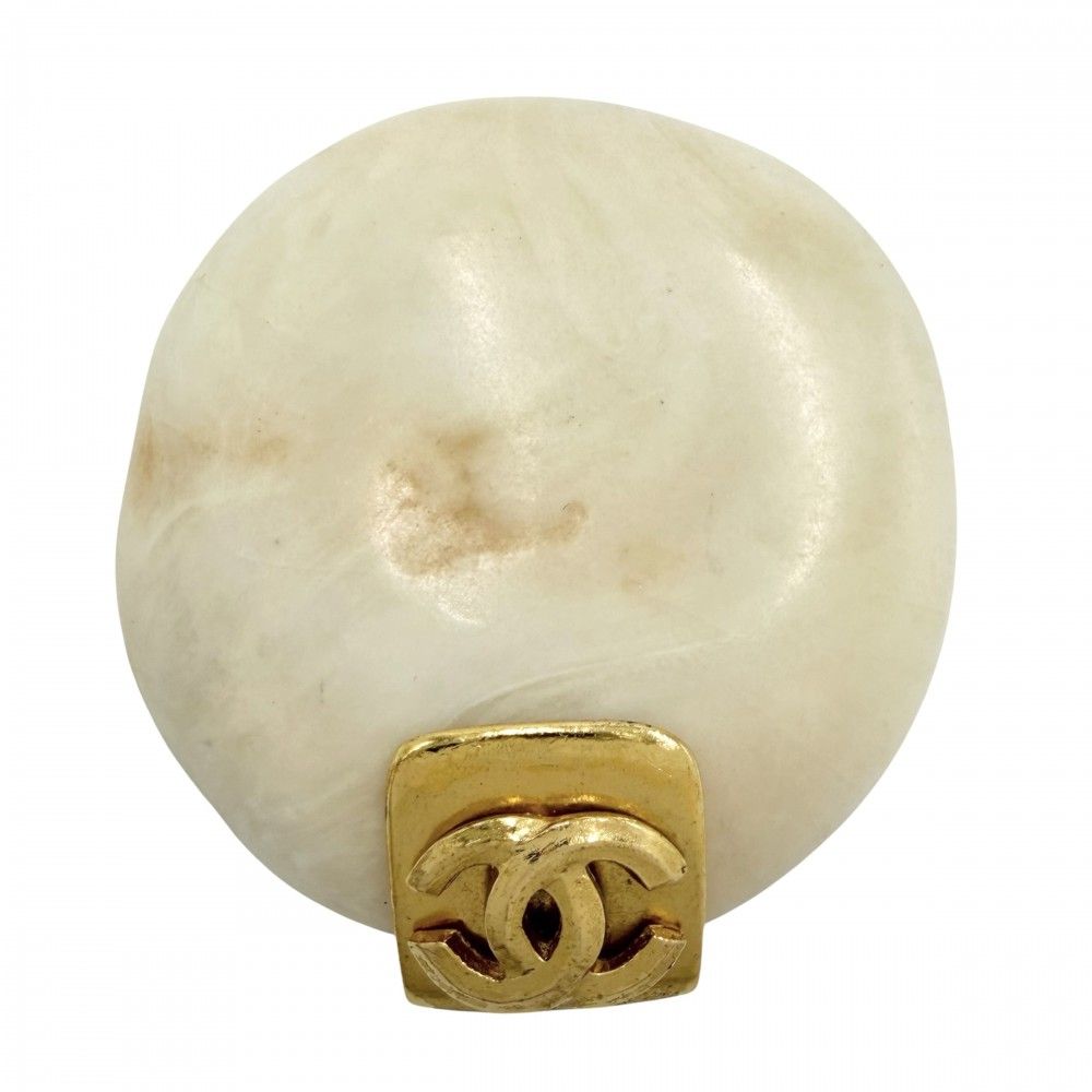 Chanel Brooch Stone CC Logo Vintage Round Gold Plated