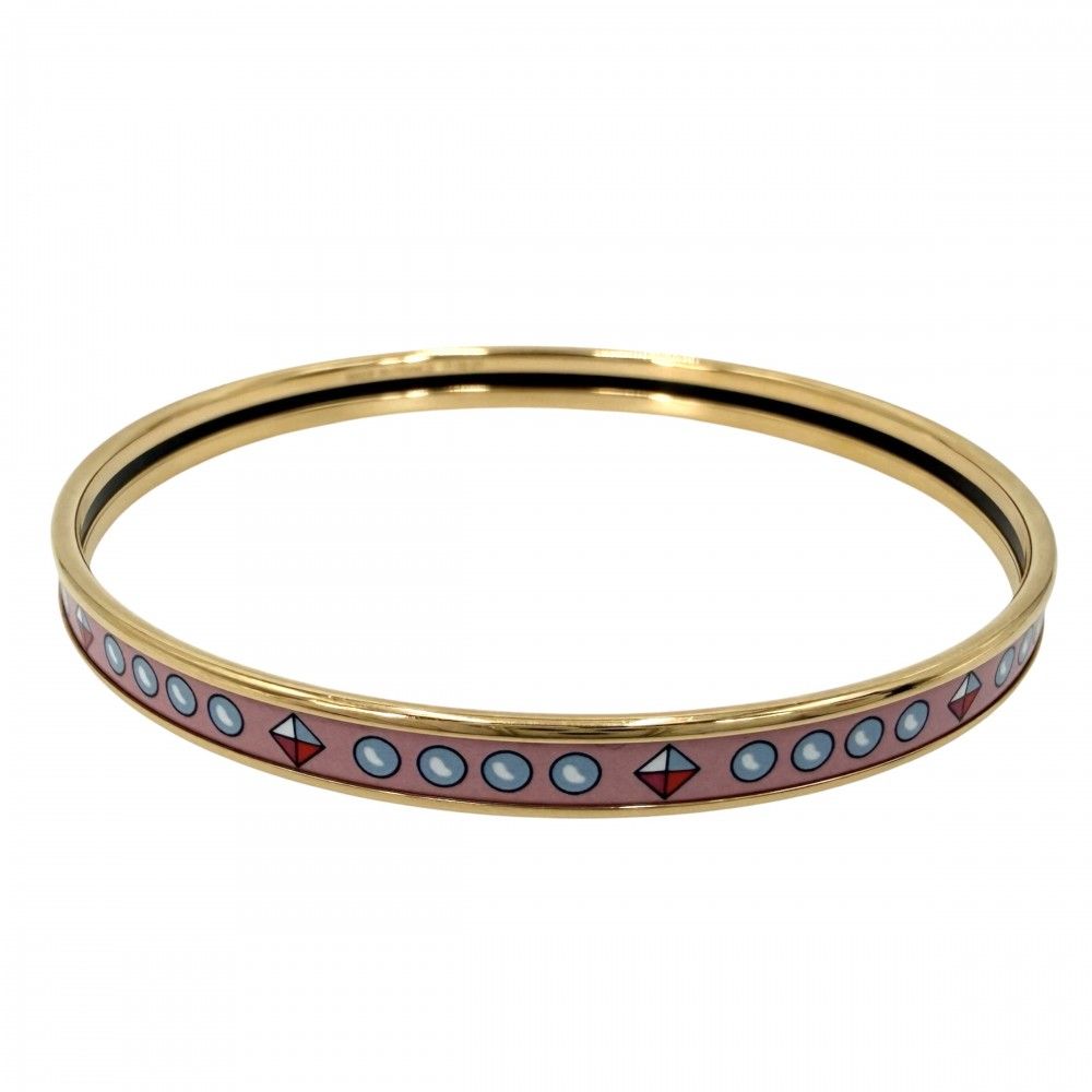 Hermes Bangle Enamel Bracelet Cloisonne Pink Gold