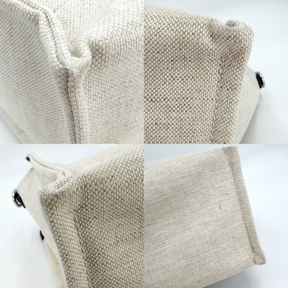 Gucci 2-Way Tote Shoulder Crossbody Lido Cotton Linen Beige Navy Silver — view 6