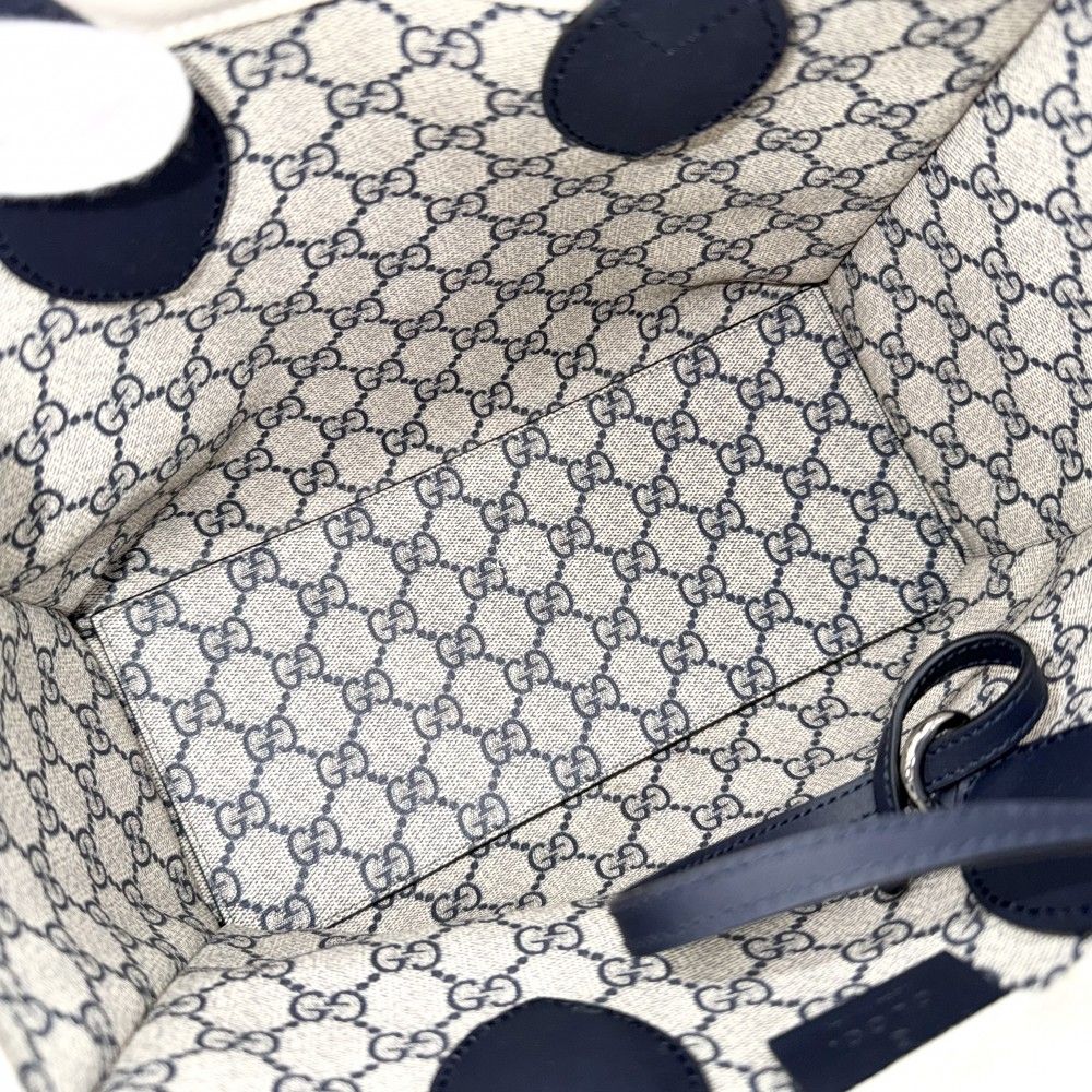 Gucci 2-Way Tote Shoulder Crossbody Lido Cotton Linen Beige Navy Silver — view 4
