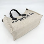 Gucci 2-Way Tote Shoulder Crossbody Lido Cotton Linen Beige Navy Silver — view 3