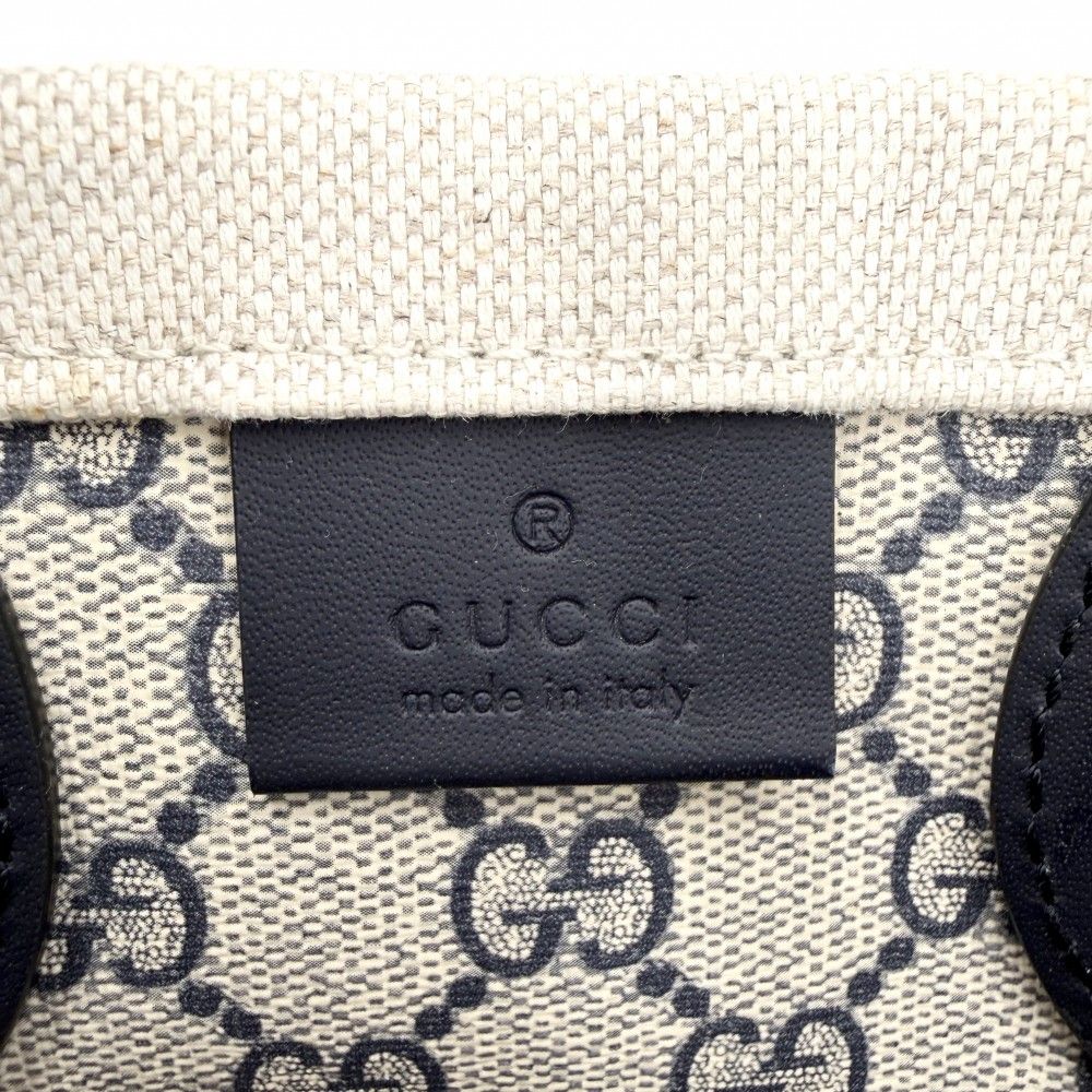Gucci 2-Way Tote Shoulder Crossbody Lido Cotton Linen Beige Navy Silver — view 5