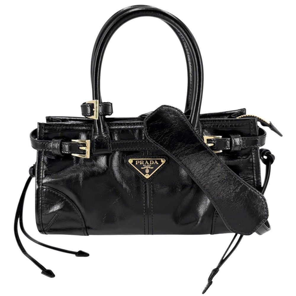 Prada 2-Way Boni Mini Shoulder Bag Crossbody Triangle Logo Tote Leather Black