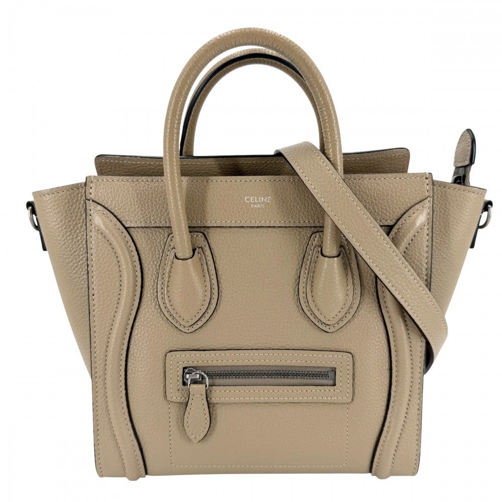 Celine 2-Way Luggage Nano Shoulder Bag Crossbody Leather Brown Silver