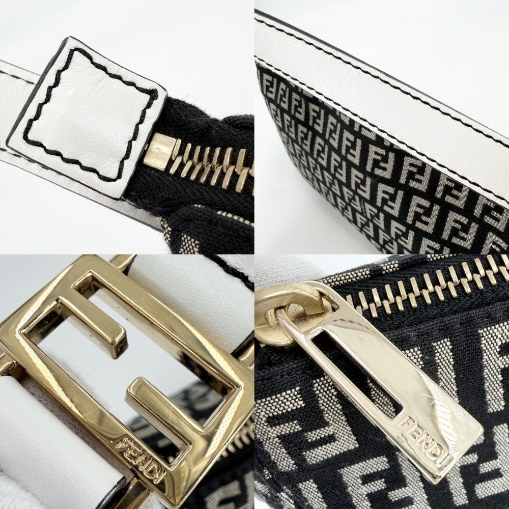 Fendi Handbag Zucchino One Shoulder Canvas Leather Black White Gold — view 6