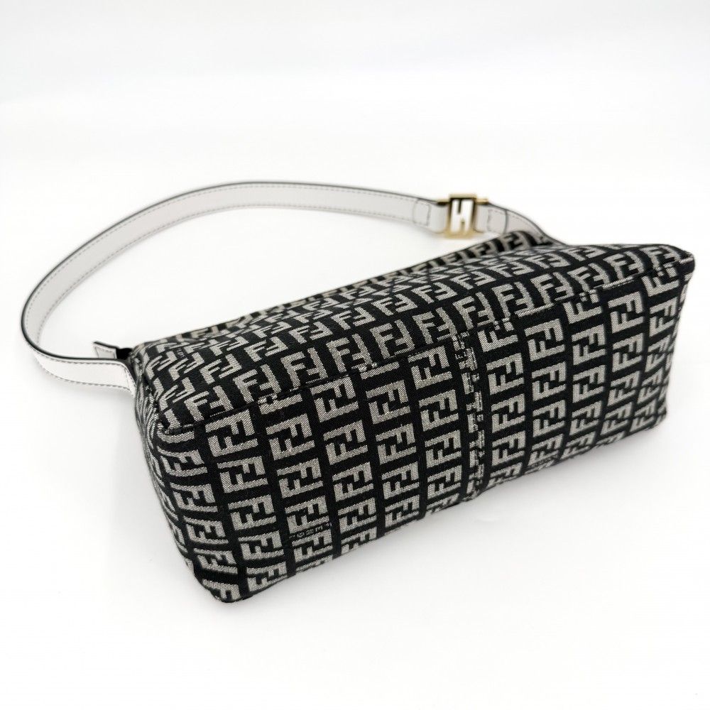 Fendi Handbag Zucchino One Shoulder Canvas Leather Black White Gold — view 3