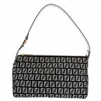 Fendi Handbag Zucchino One Shoulder Canvas Leather Black White Gold