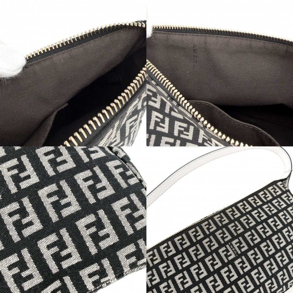 Fendi Handbag Zucchino One Shoulder Canvas Leather Black White Gold — view 7