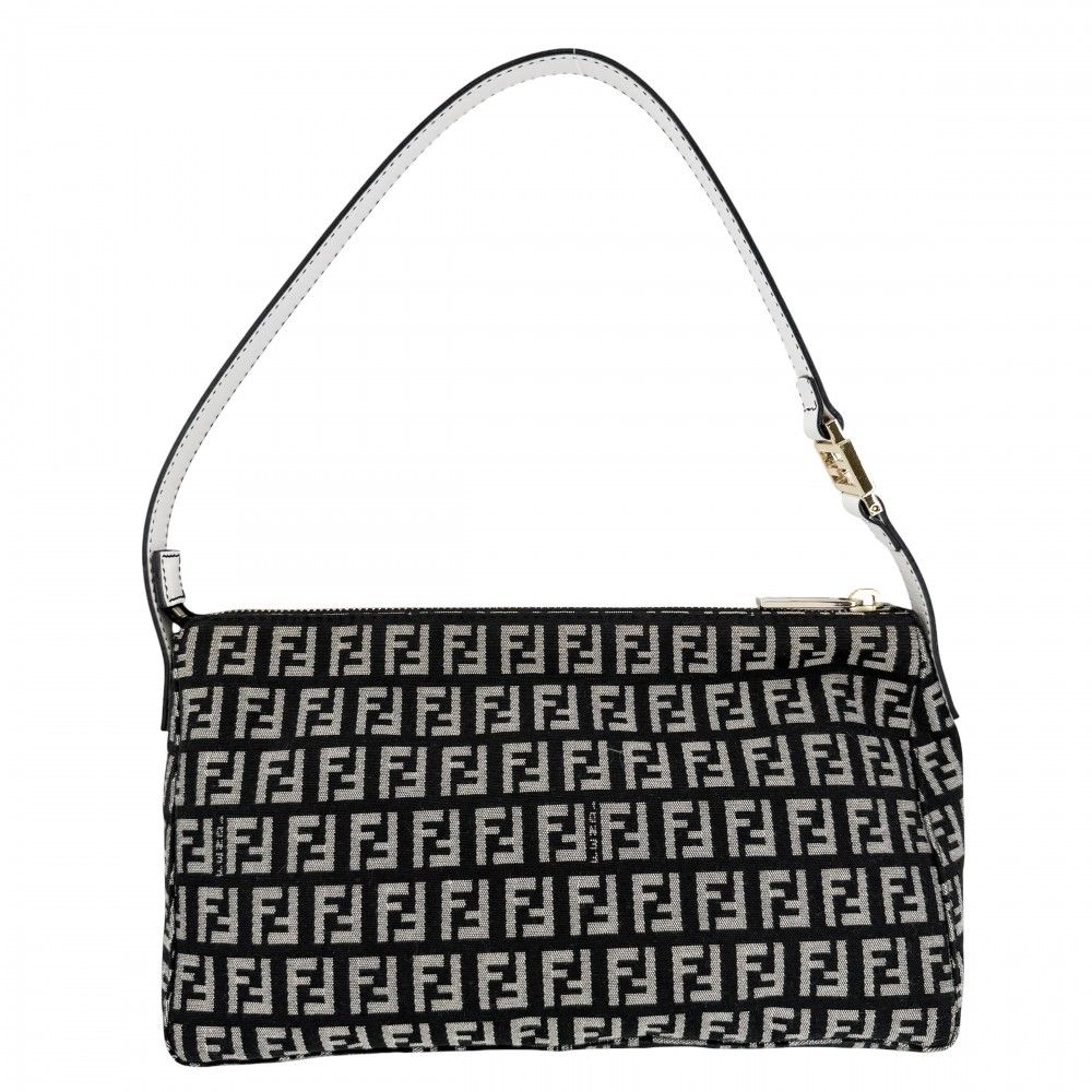 Fendi Handbag Zucchino One Shoulder Canvas Leather Black White Gold — view 2