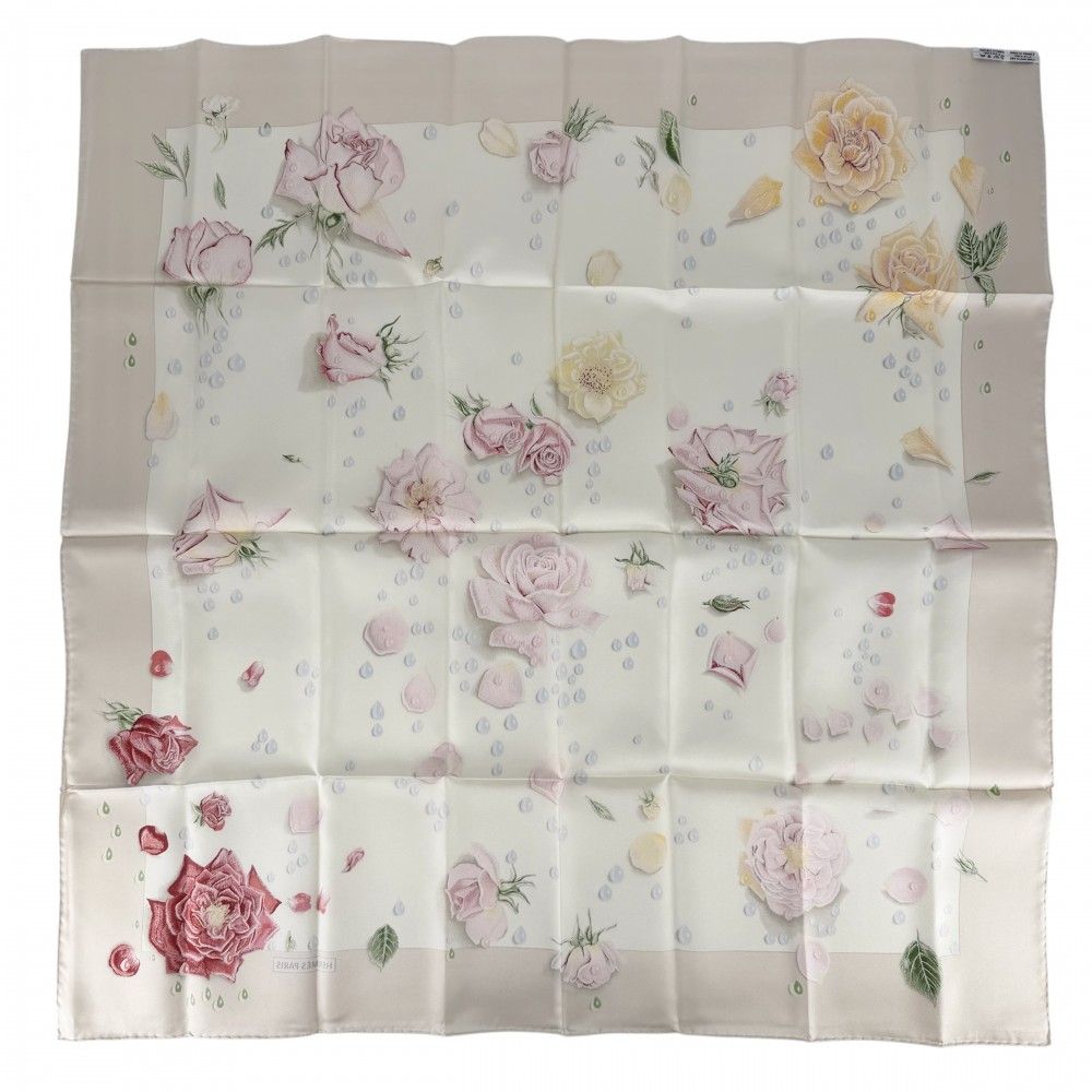 Hermes Scarf Carre 90 la Rosee Rose Drop Carres Silk Ivory — view 2