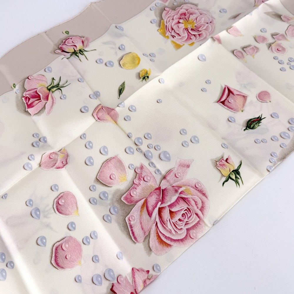 Hermes Scarf Carre 90 la Rosee Rose Drop Carres Silk Ivory — view 5