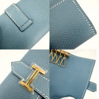Hermes Key Case Bearn Quadruple Strand Leather Blue Gold Key Holder — view 6