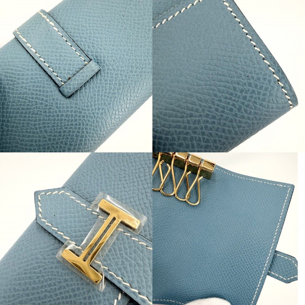 Hermes Key Case Bearn Quadruple Strand Leather Blue Gold Key Holder — view 6