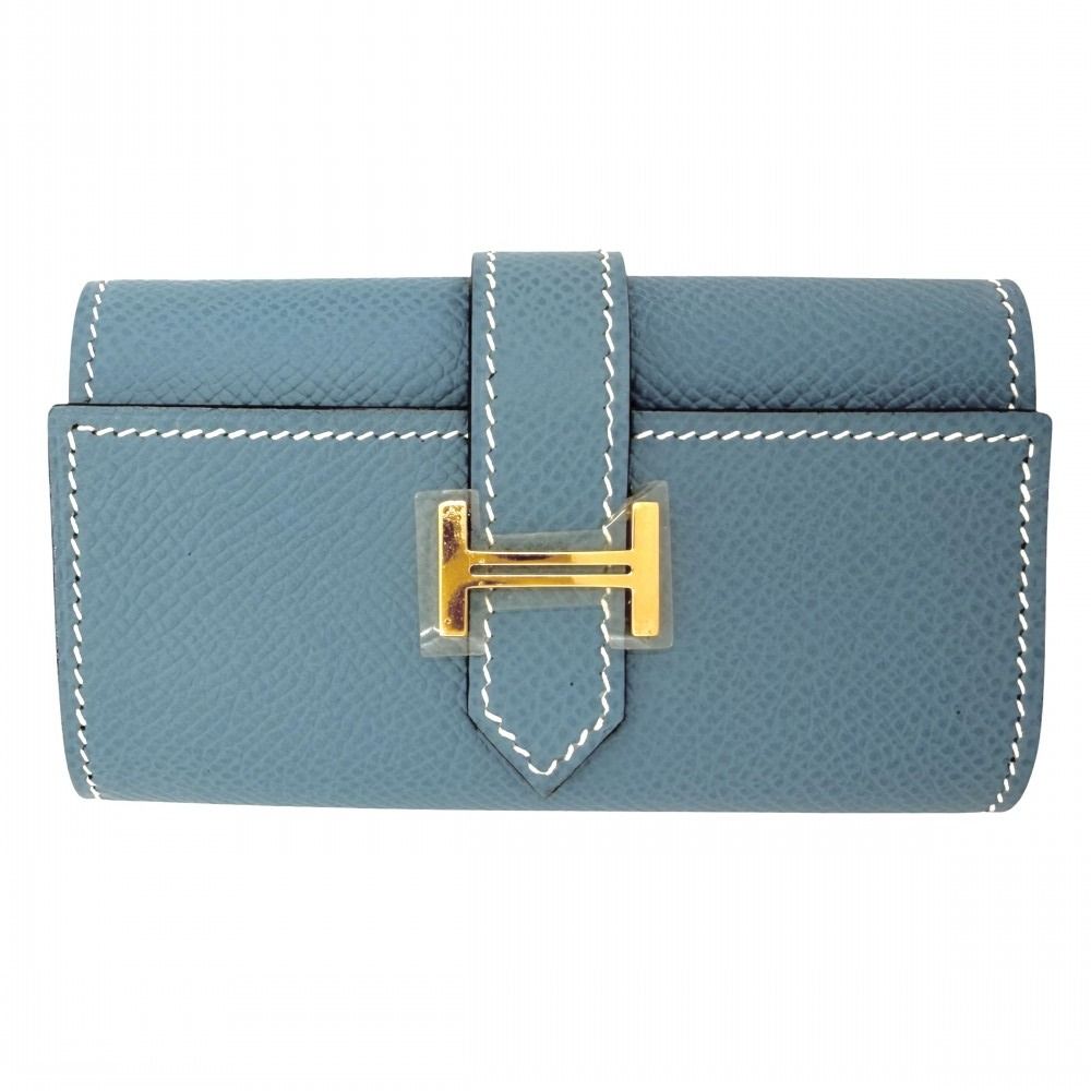 Hermes Key Case Bearn Quadruple Strand Leather Blue Gold Key Holder