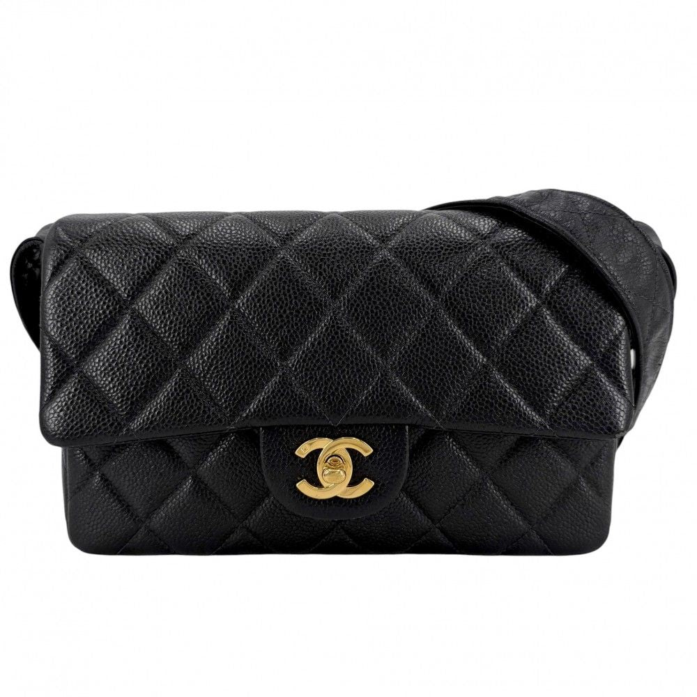 Chanel Shoulder Bag Quilted Crossbody Black Gold