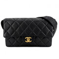 Chanel Shoulder Bag Quilted Crossbody Black Gold
