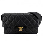 Chanel Shoulder Bag Quilted Crossbody Black Gold