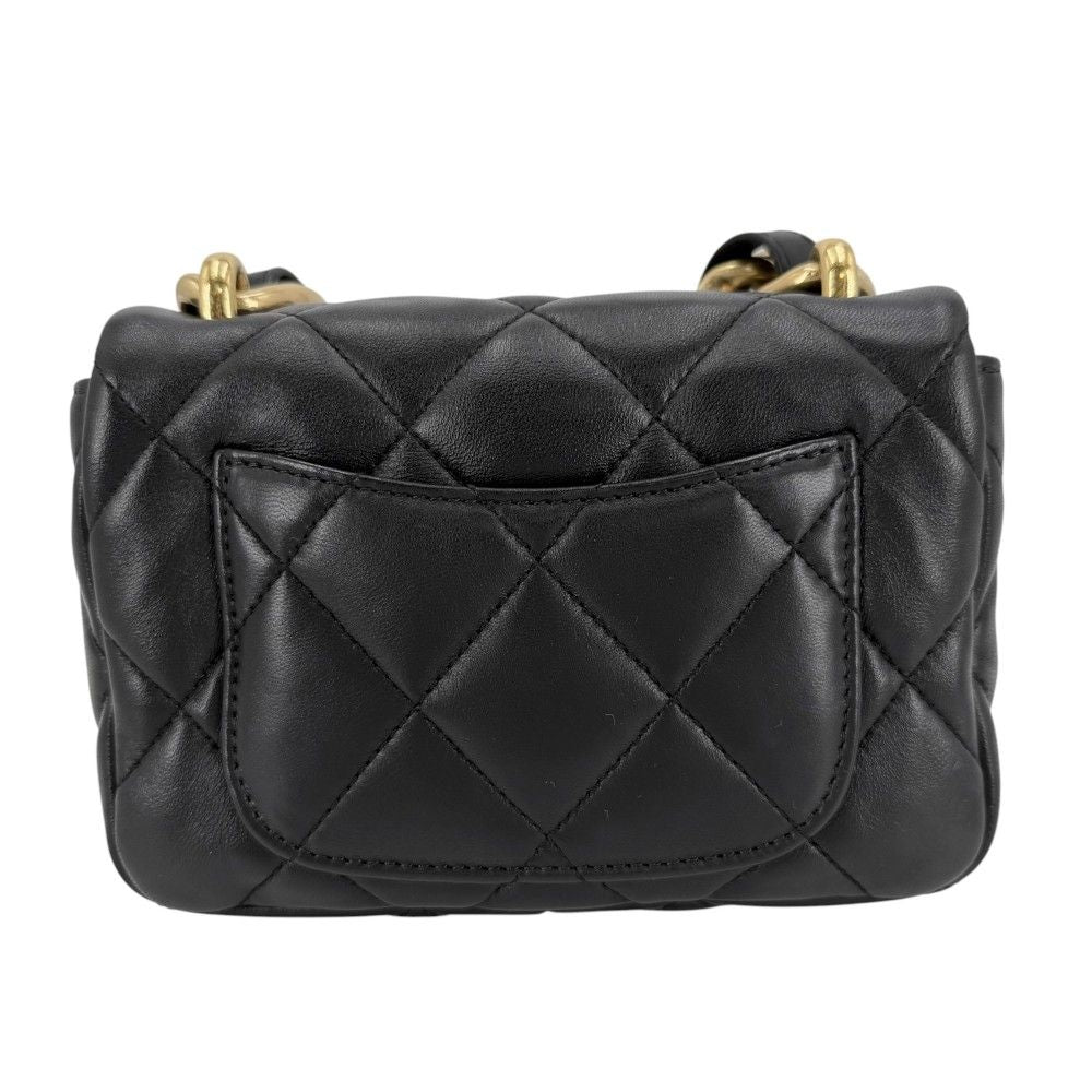 Chanel Shoulder Bag Quilted CC Logo Bag Chain Square Lambskin Black Gold — view 2