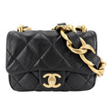 Chanel Shoulder Bag Quilted CC Logo Bag Chain Square Lambskin Black Gold