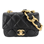Chanel Shoulder Bag Quilted CC Logo Bag Chain Square Lambskin Black Gold
