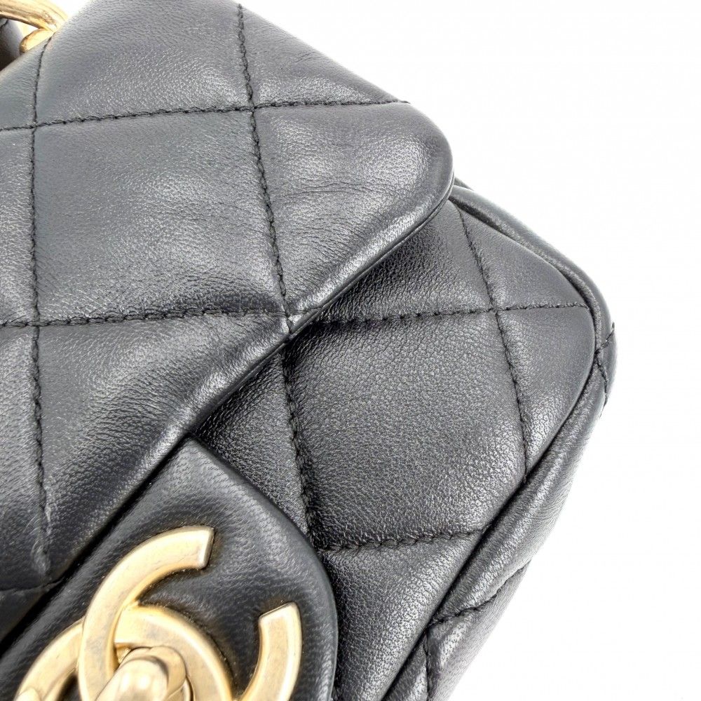 Chanel Shoulder Bag Quilted CC Logo Bag Chain Square Lambskin Black Gold — view 9