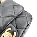 Chanel Shoulder Bag Quilted CC Logo Bag Chain Square Lambskin Black Gold — view 9