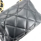 Chanel Shoulder Bag Quilted CC Logo Bag Chain Square Lambskin Black Gold — view 7