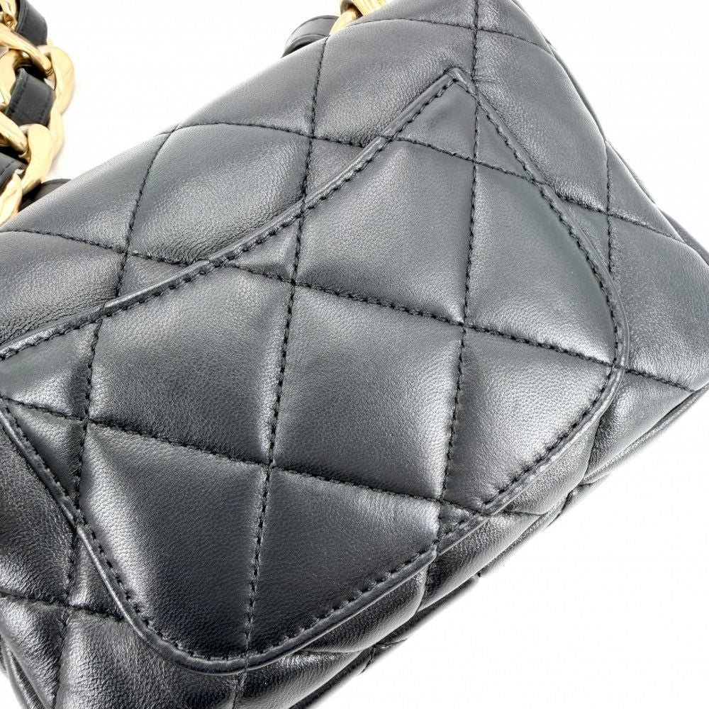Chanel Shoulder Bag Quilted CC Logo Bag Chain Square Lambskin Black Gold — view 7