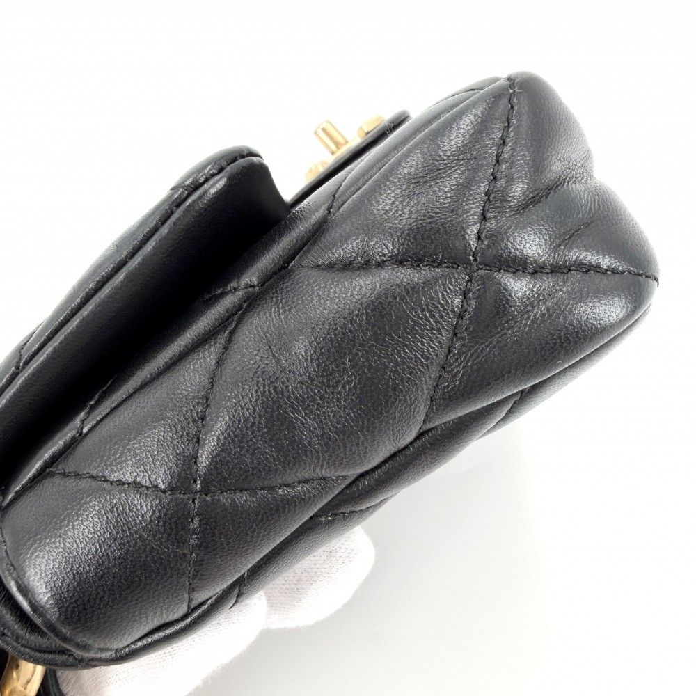 Chanel Shoulder Bag Quilted CC Logo Bag Chain Square Lambskin Black Gold — view 8