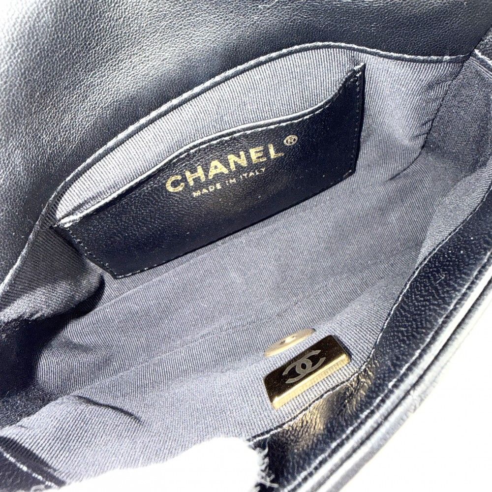 Chanel Shoulder Bag Quilted CC Logo Bag Chain Square Lambskin Black Gold — view 4
