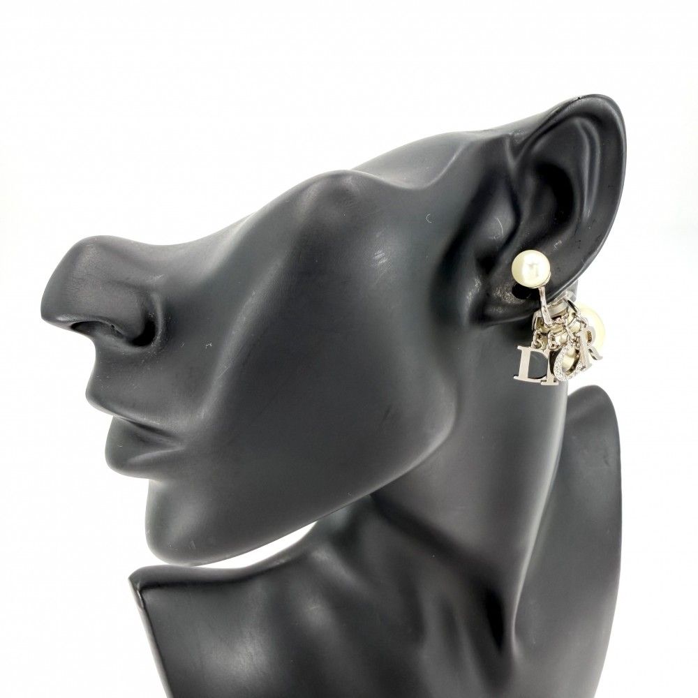 Dior Earrings Tribales Tribal Logo Swing Resin Pearl Crystal White — view 3