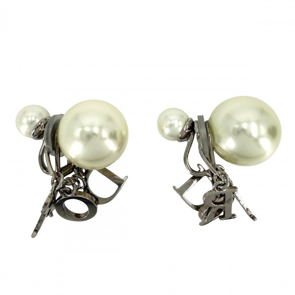 Dior Earrings Tribales Tribal Logo Swing Resin Pearl Crystal White — view 2