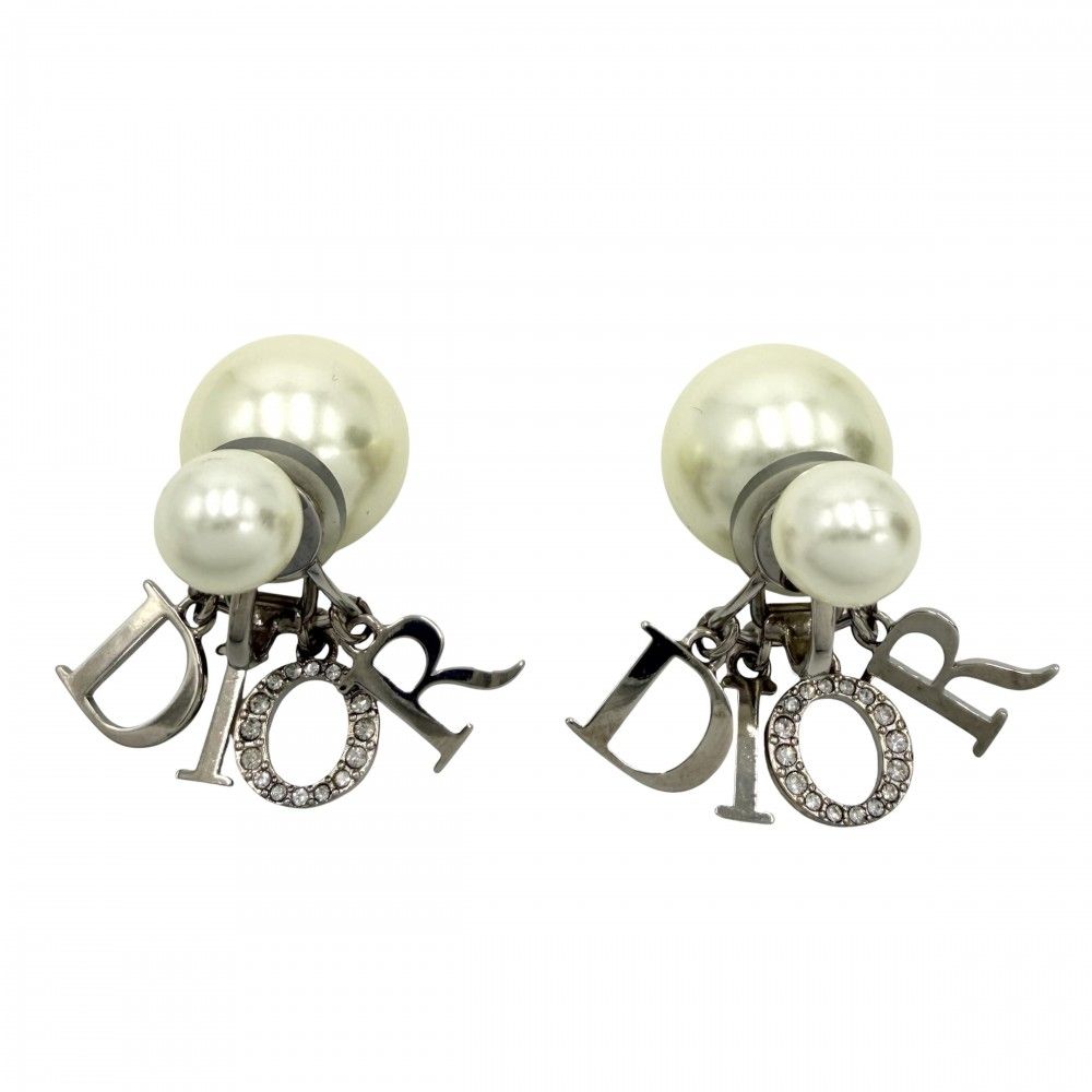 Dior Earrings Tribales Tribal Logo Swing Resin Pearl Crystal White