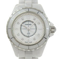 Chanel Diamond White Ceramic Quartz Analog Watch with Shell Dial