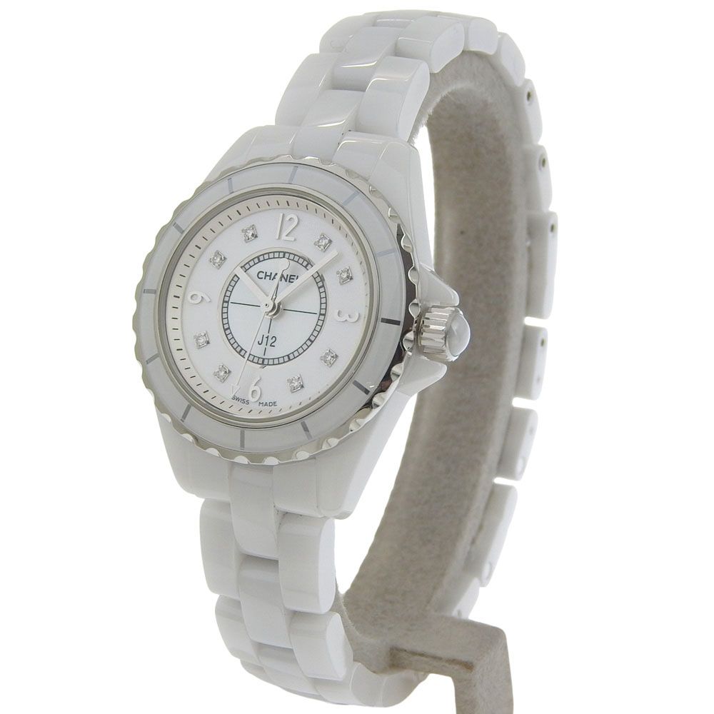 Chanel Diamond White Ceramic Quartz Analog Watch with Shell Dial — view 2