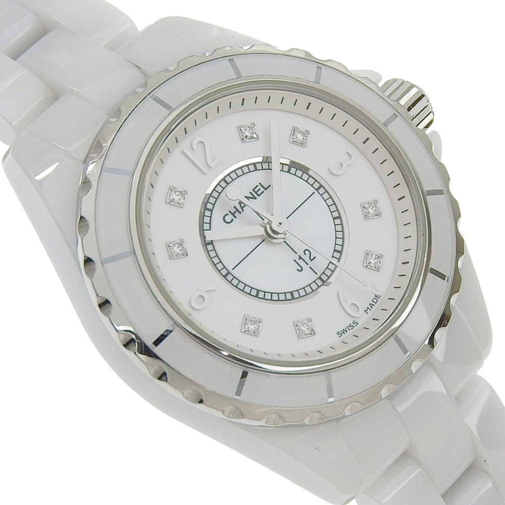 Chanel Diamond White Ceramic Quartz Analog Watch with Shell Dial — view 3