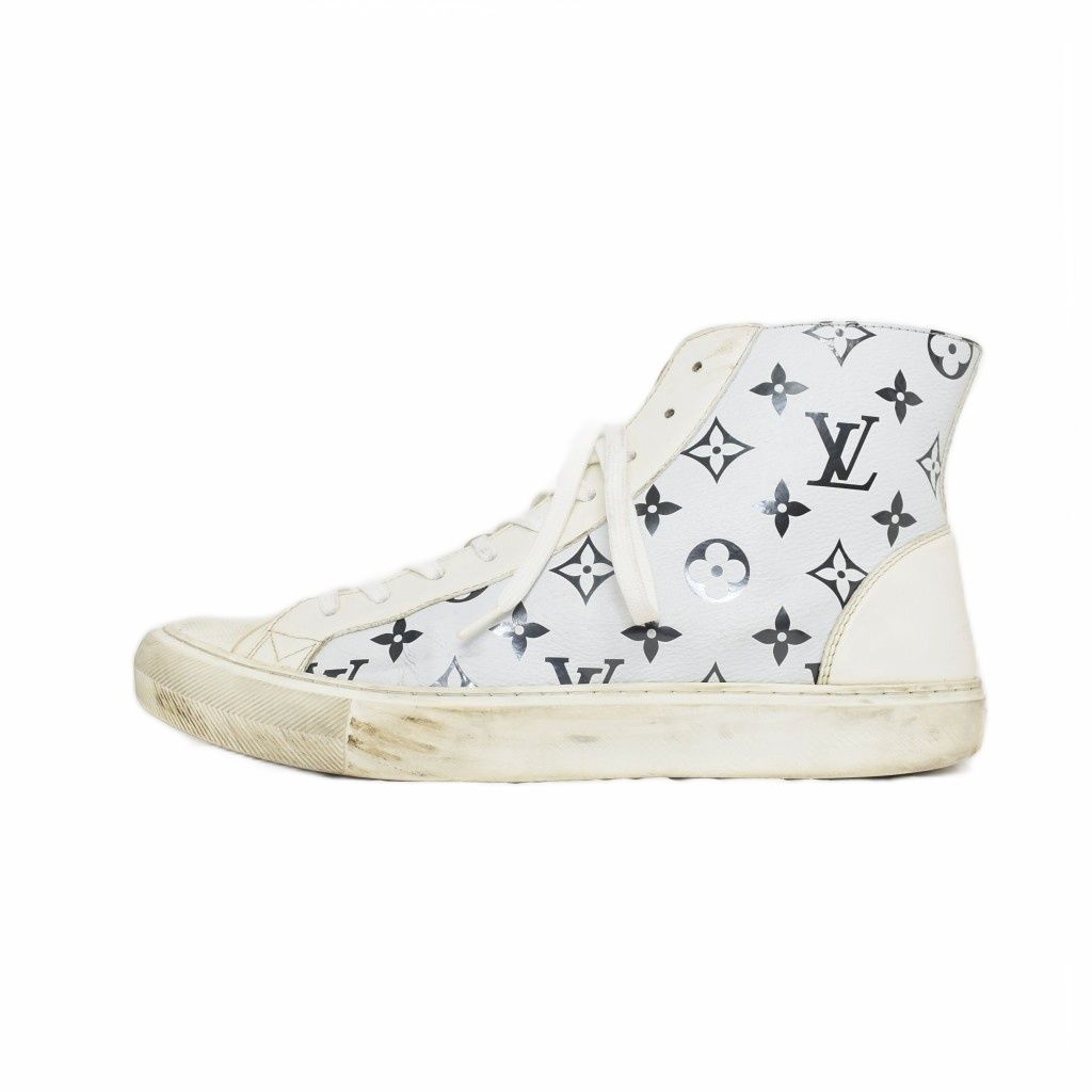 Louis Vuitton Tattoo Line Monogram Leather High Cut Sneakers 7 White