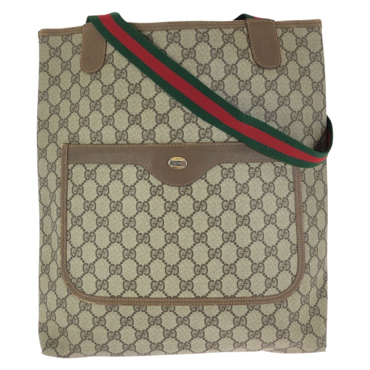 Gucci Vintage Sherry Line Beige Brown GG Supreme Canvas Tote Shoulder