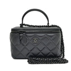 Chanel Quilted Vanity Chain Shoulder Bag Black So Lambskin