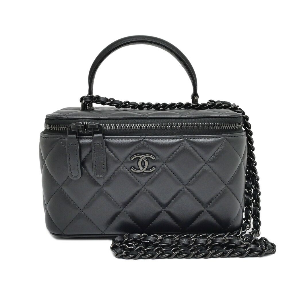 Chanel Quilted Vanity Chain Shoulder Bag Black So Lambskin