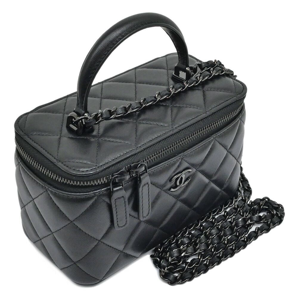 Chanel Quilted Vanity Chain Shoulder Bag Black So Lambskin — view 2