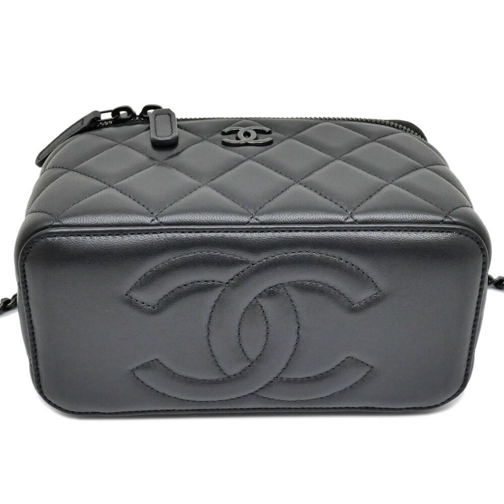 Chanel Quilted Vanity Chain Shoulder Bag Black So Lambskin — view 5
