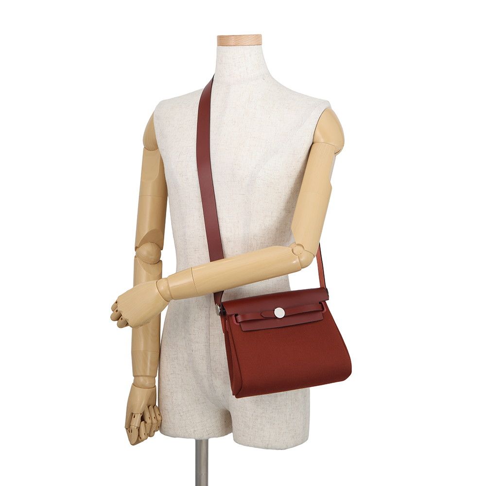 Hermes Shoulder Bag Herbag Zip Mini Rouge Ash Silver Toile Military Vache Hunter — view 4