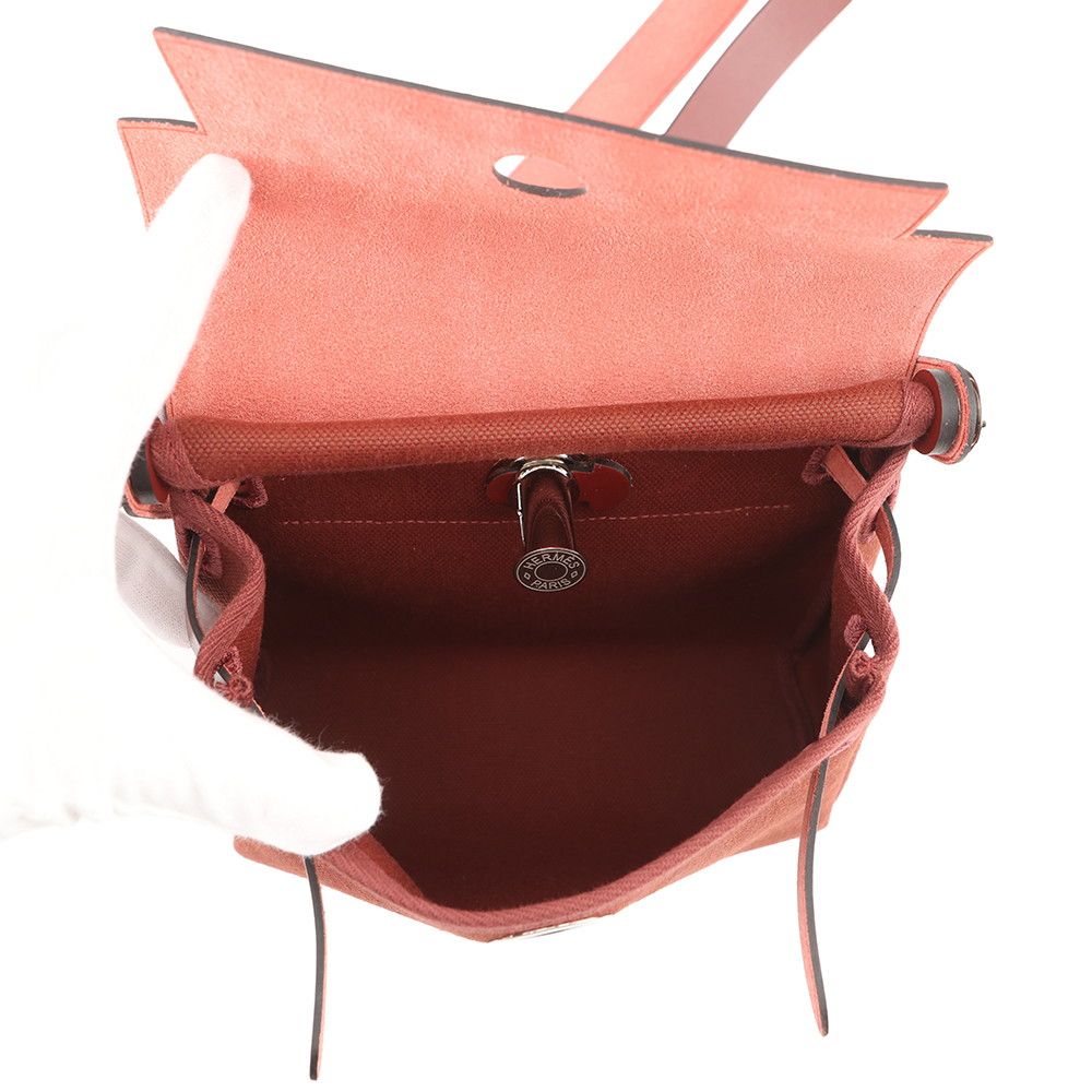 Hermes Shoulder Bag Herbag Zip Mini Rouge Ash Silver Toile Military Vache Hunter — view 5