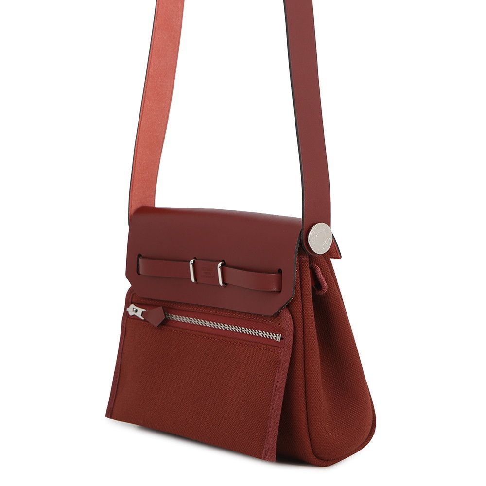 Hermes Shoulder Bag Herbag Zip Mini Rouge Ash Silver Toile Military Vache Hunter — view 2